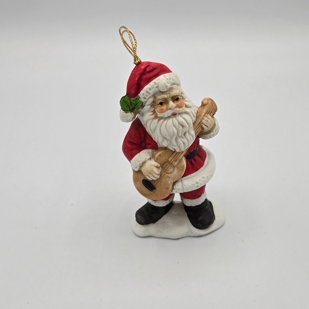 Santa Claus Ornament Playing‎ Guitar Christmas Holiday Decor Vintage Taiwan